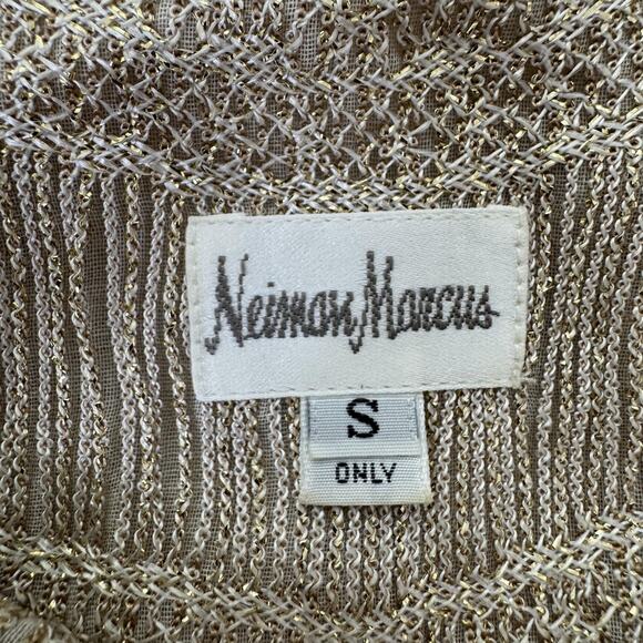 Neiman Marcus Top Womens Small Gold Metallic Fringe Crochet Knit Scallop Hem Vtg - Picture 7 of 11